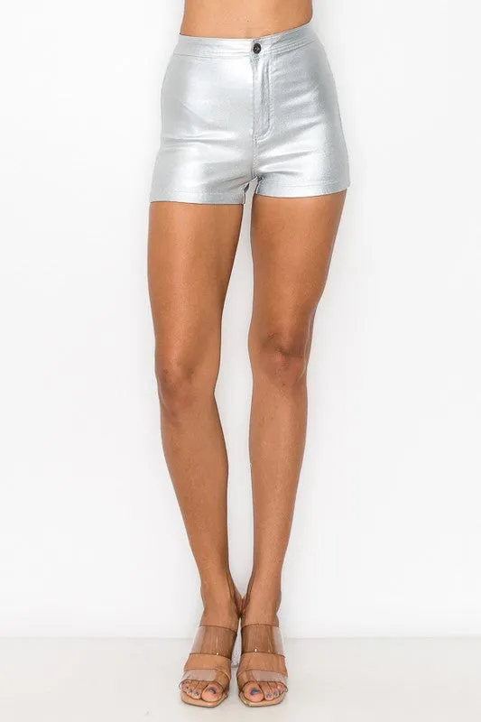 High Waist Stretch Metallic Disco Short