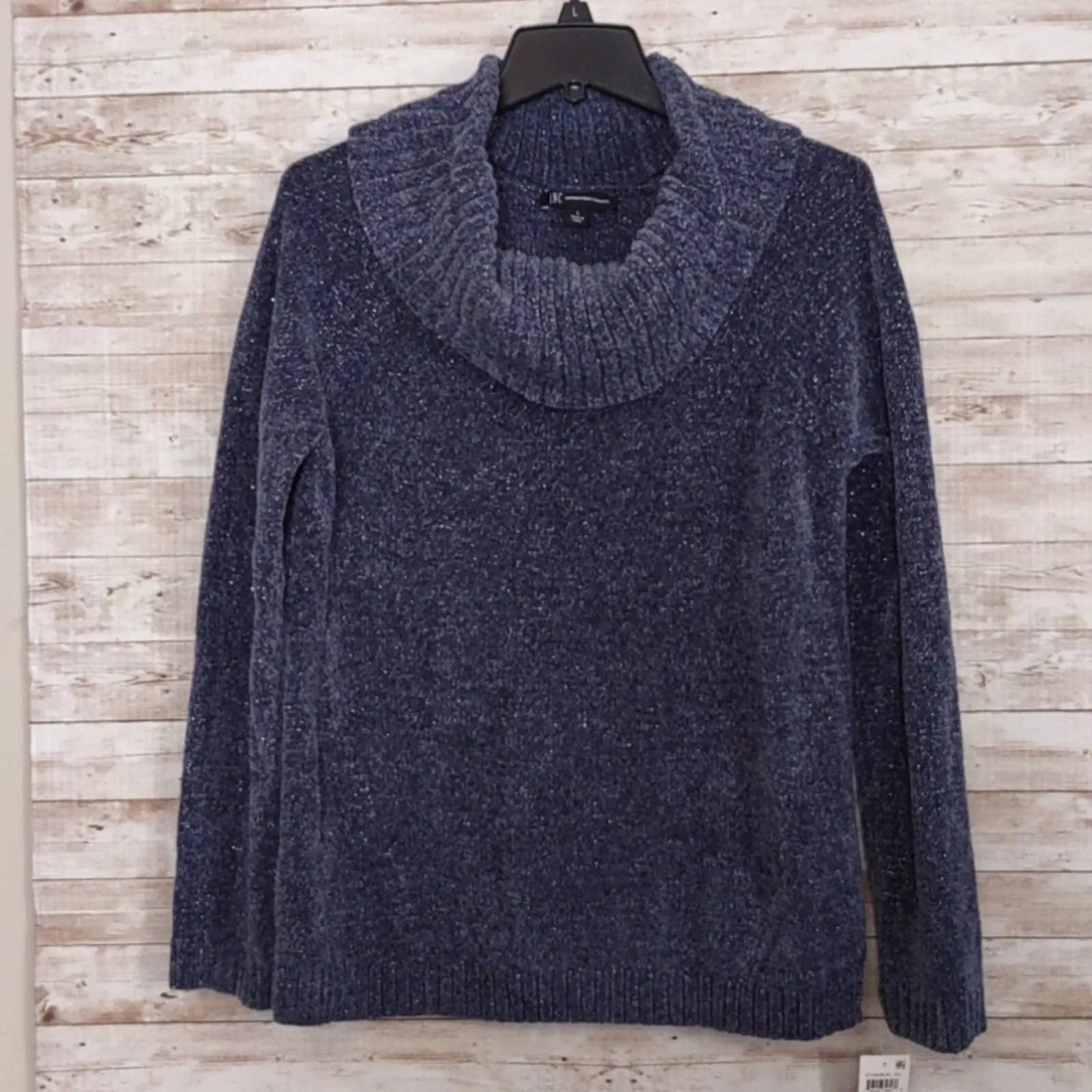 INC Chenille Cowl Neck Metallic Sweater Large