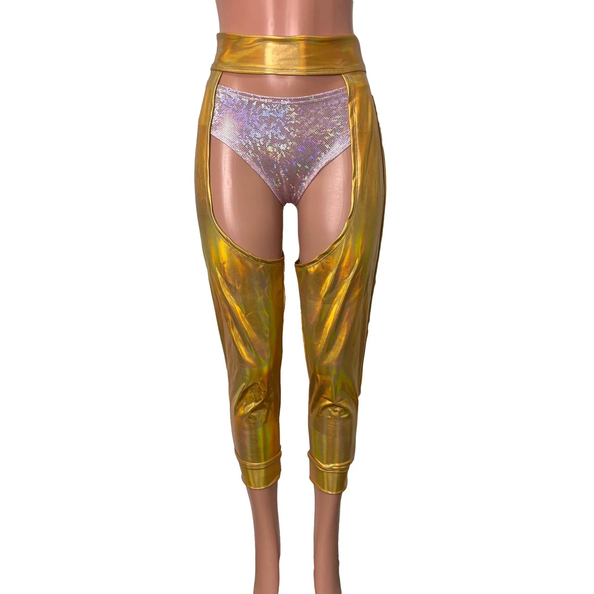 Jogger Chaps in Holographic Gold Opal Spandex Unisex Women's/Men's