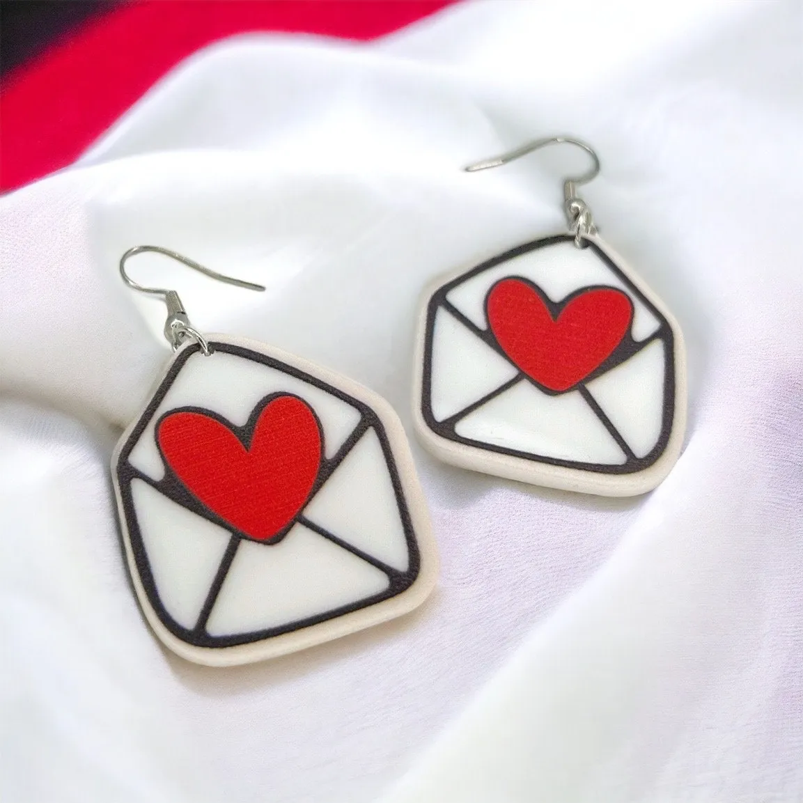 Love Letter Earrings - Pink Earrings, Valentine’s Day Earrings, Love Earrings, Heart Accessories, Happy Valentine’s Day, Snail Mail, Letter