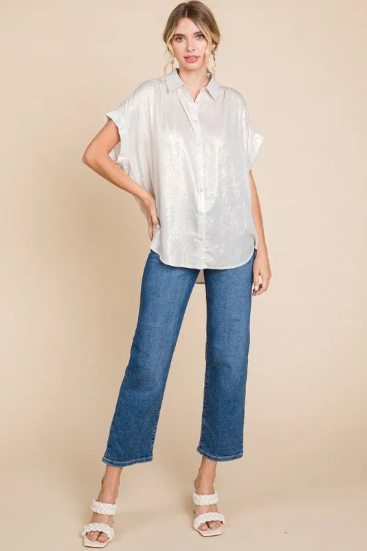 Metallic Collared Button Up Top