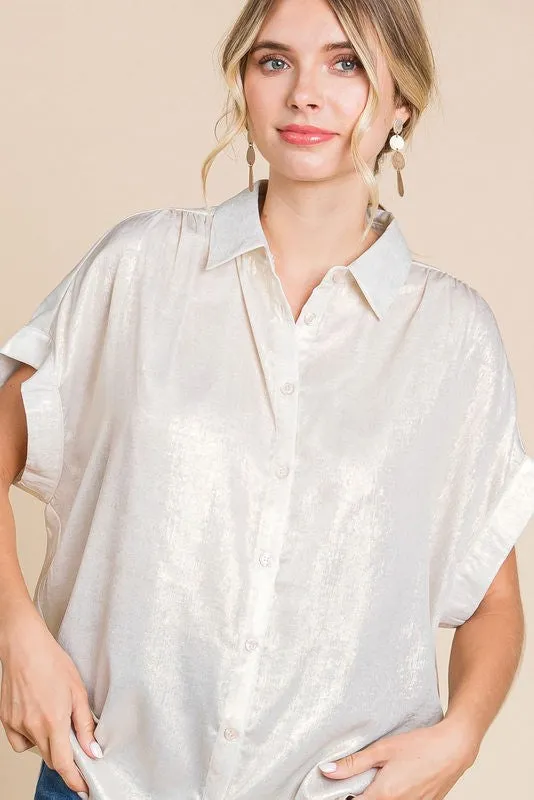 Metallic Collared Button Up Top