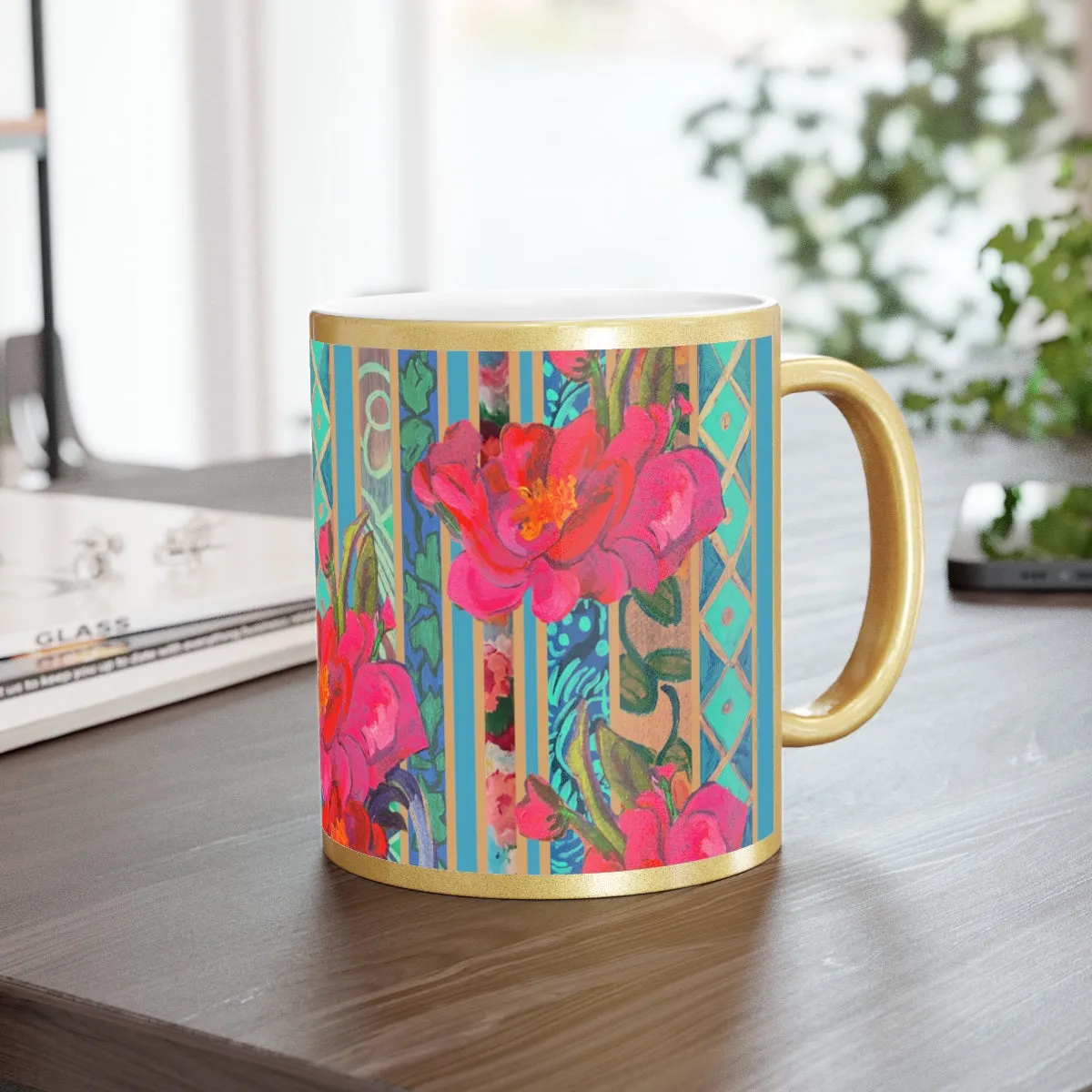 Metallic Mug Bathed in Silver or Gold "Sweet Magnolia"