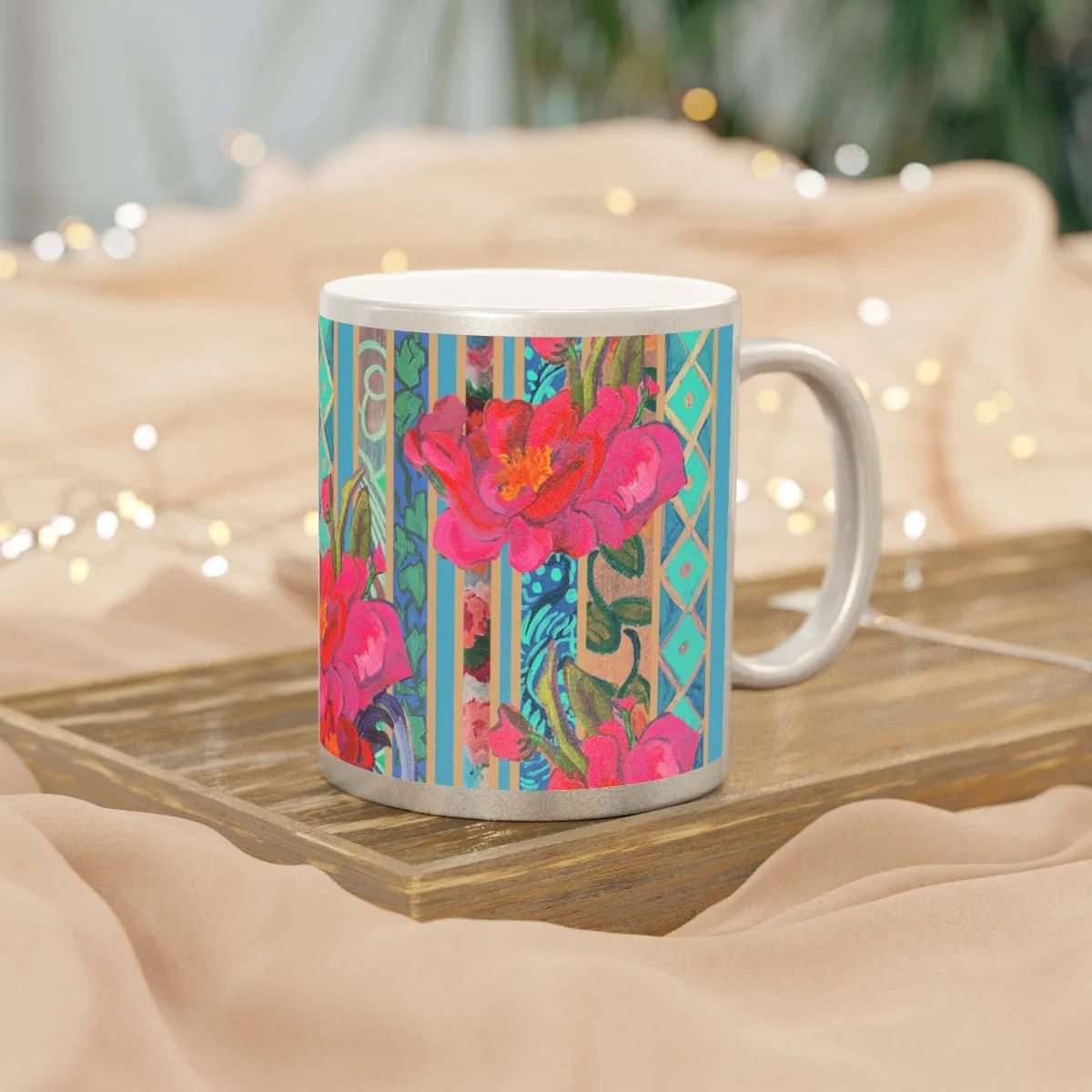 Metallic Mug Bathed in Silver or Gold "Sweet Magnolia"