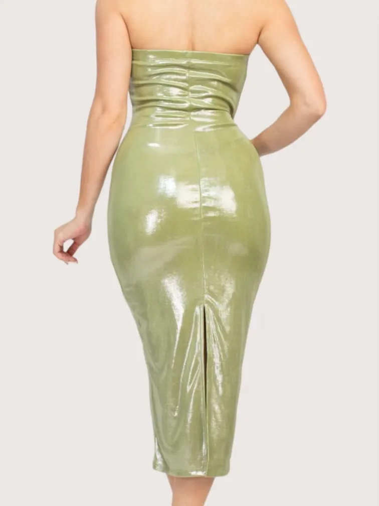 Metallic Strapless Dress | Green