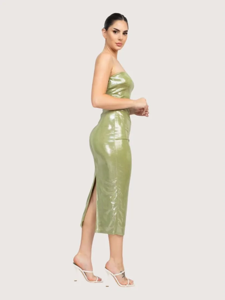 Metallic Strapless Dress | Green