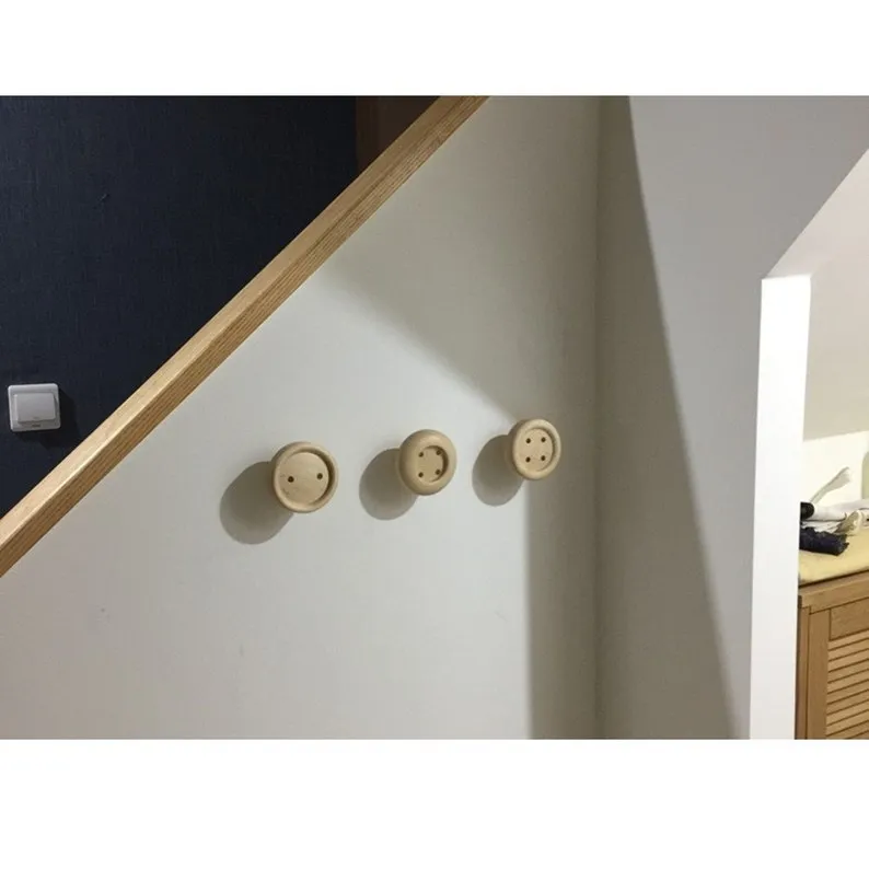 Natural Wooden Fabric Buttons Wall Hook, Set of 3