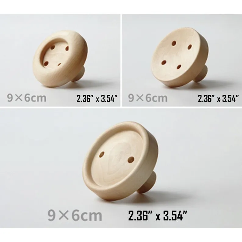 Natural Wooden Fabric Buttons Wall Hook, Set of 3