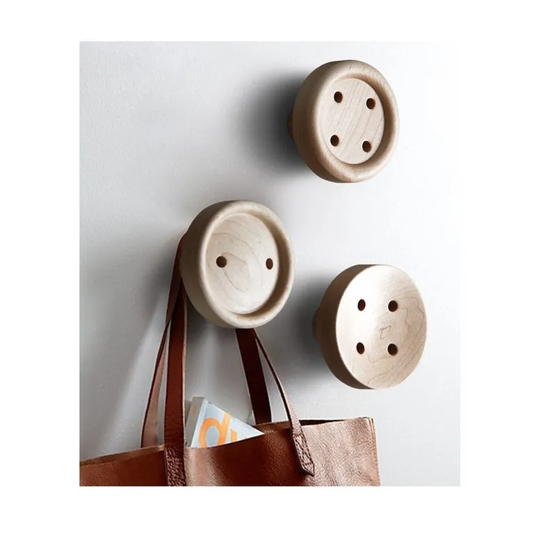 Natural Wooden Fabric Buttons Wall Hook, Set of 3