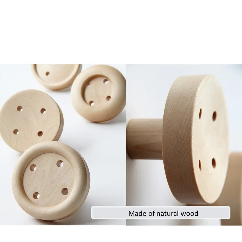 Natural Wooden Fabric Buttons Wall Hook, Set of 3