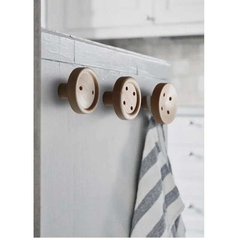 Natural Wooden Fabric Buttons Wall Hook, Set of 3