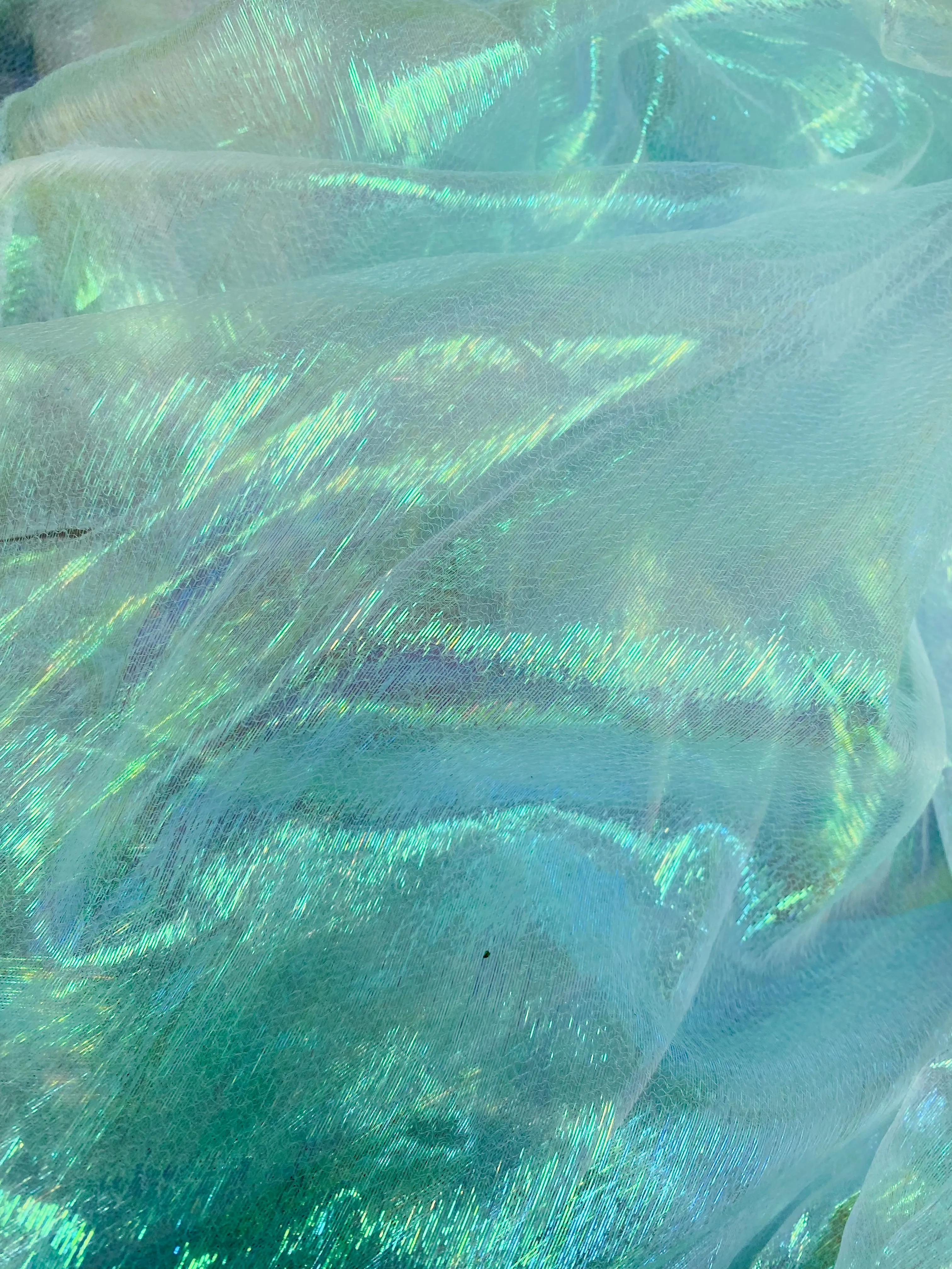 NEW Contessa Abelarda Iridescent Metallic Organza in Pearl and Aqua Marine Shimmer