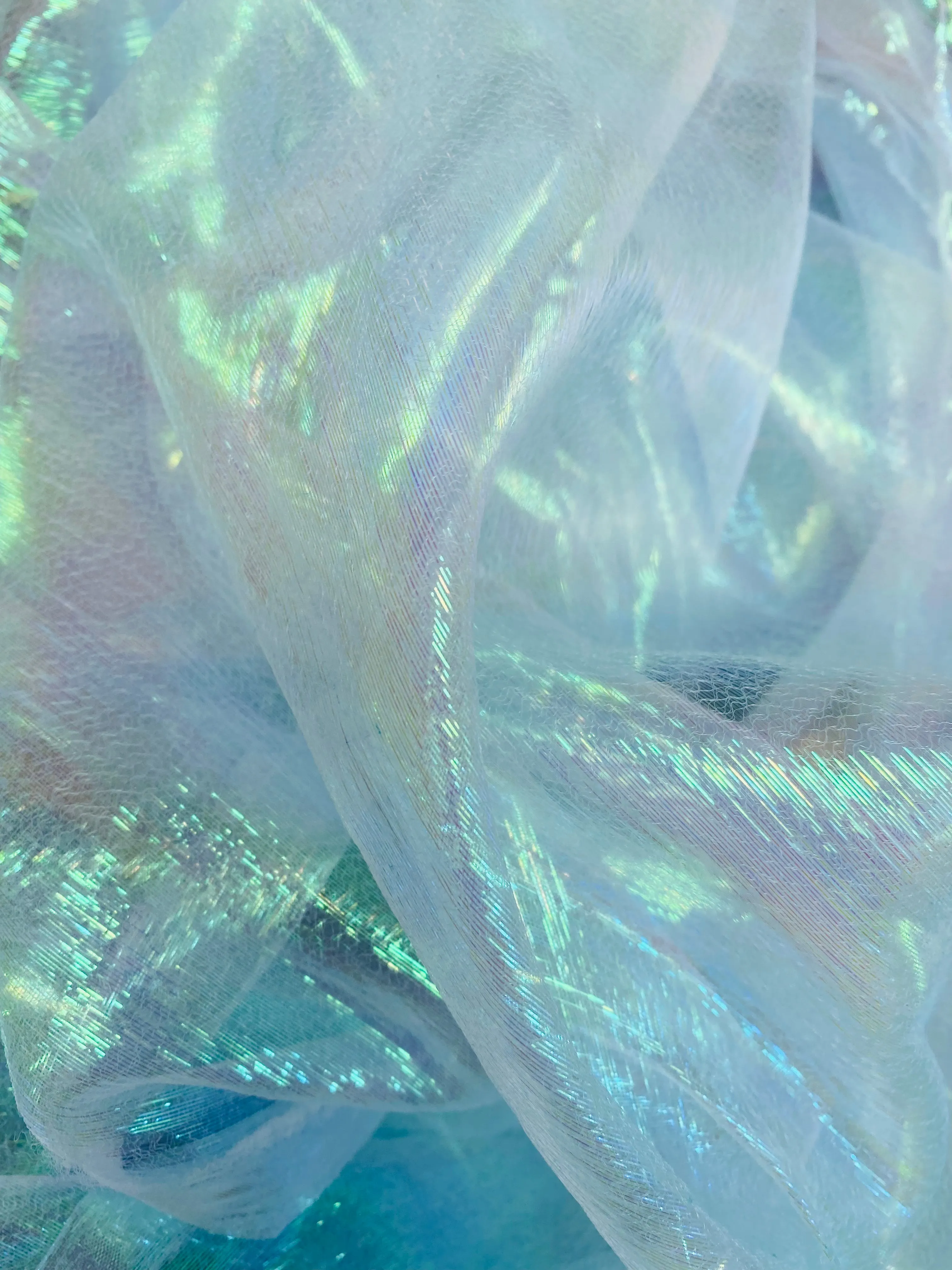 NEW Contessa Abelarda Iridescent Metallic Organza in Pearl and Aqua Marine Shimmer