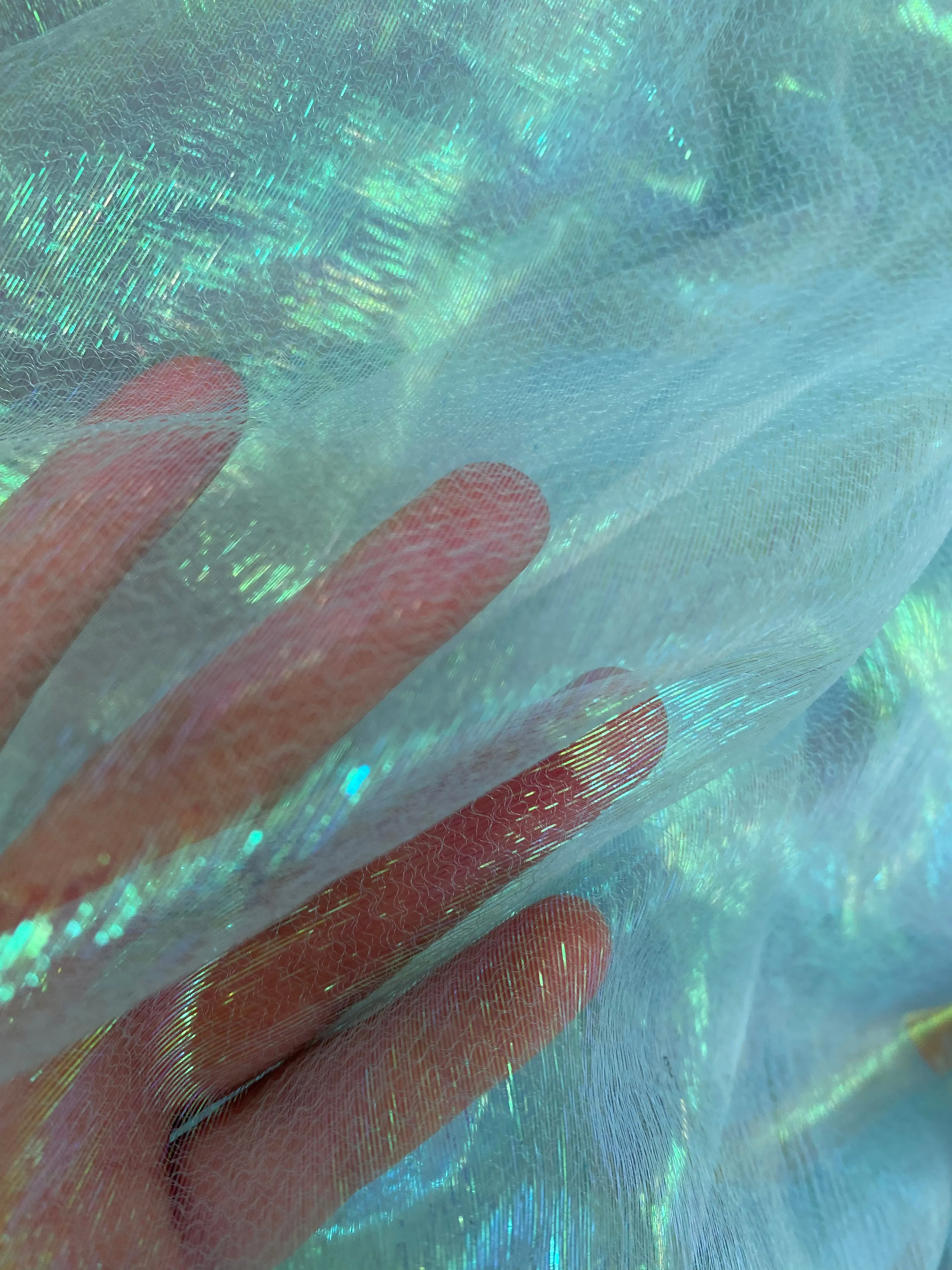 NEW Contessa Abelarda Iridescent Metallic Organza in Pearl and Aqua Marine Shimmer