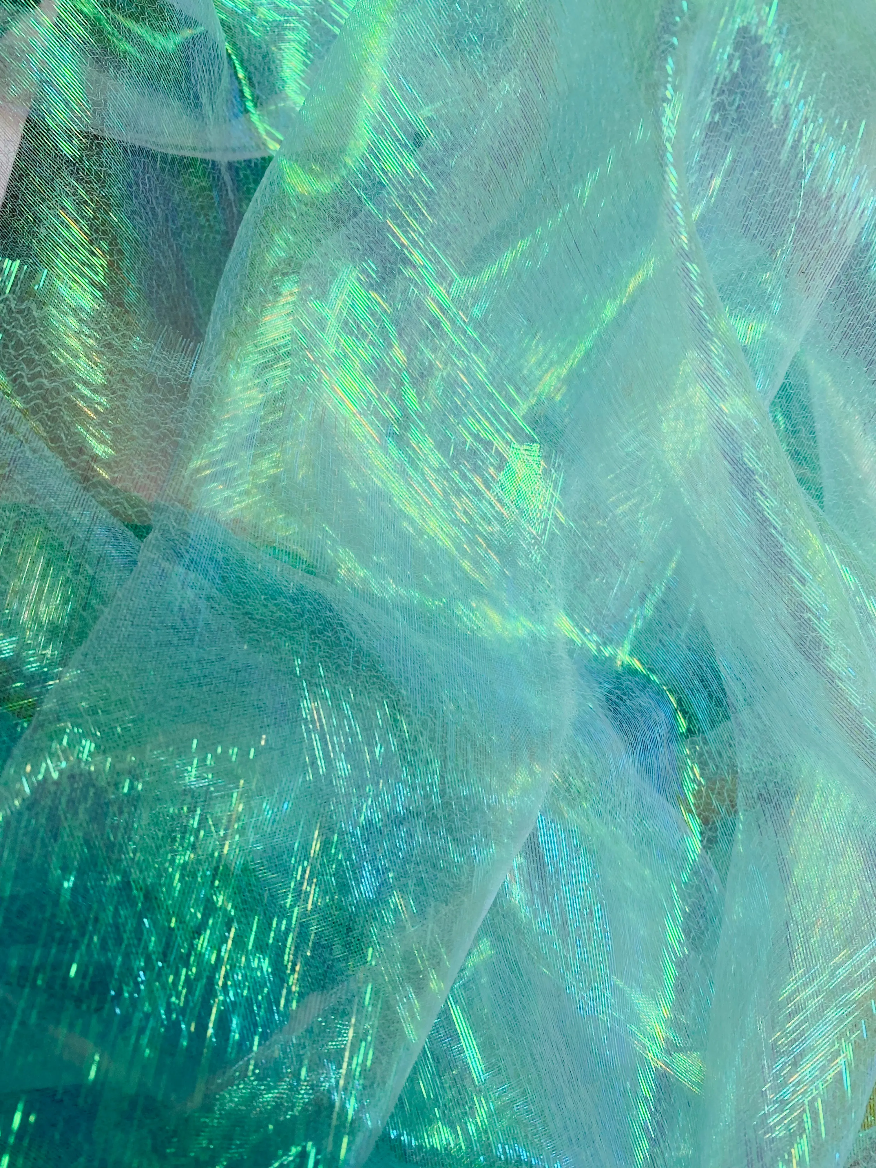 NEW Contessa Abelarda Iridescent Metallic Organza in Pearl and Aqua Marine Shimmer