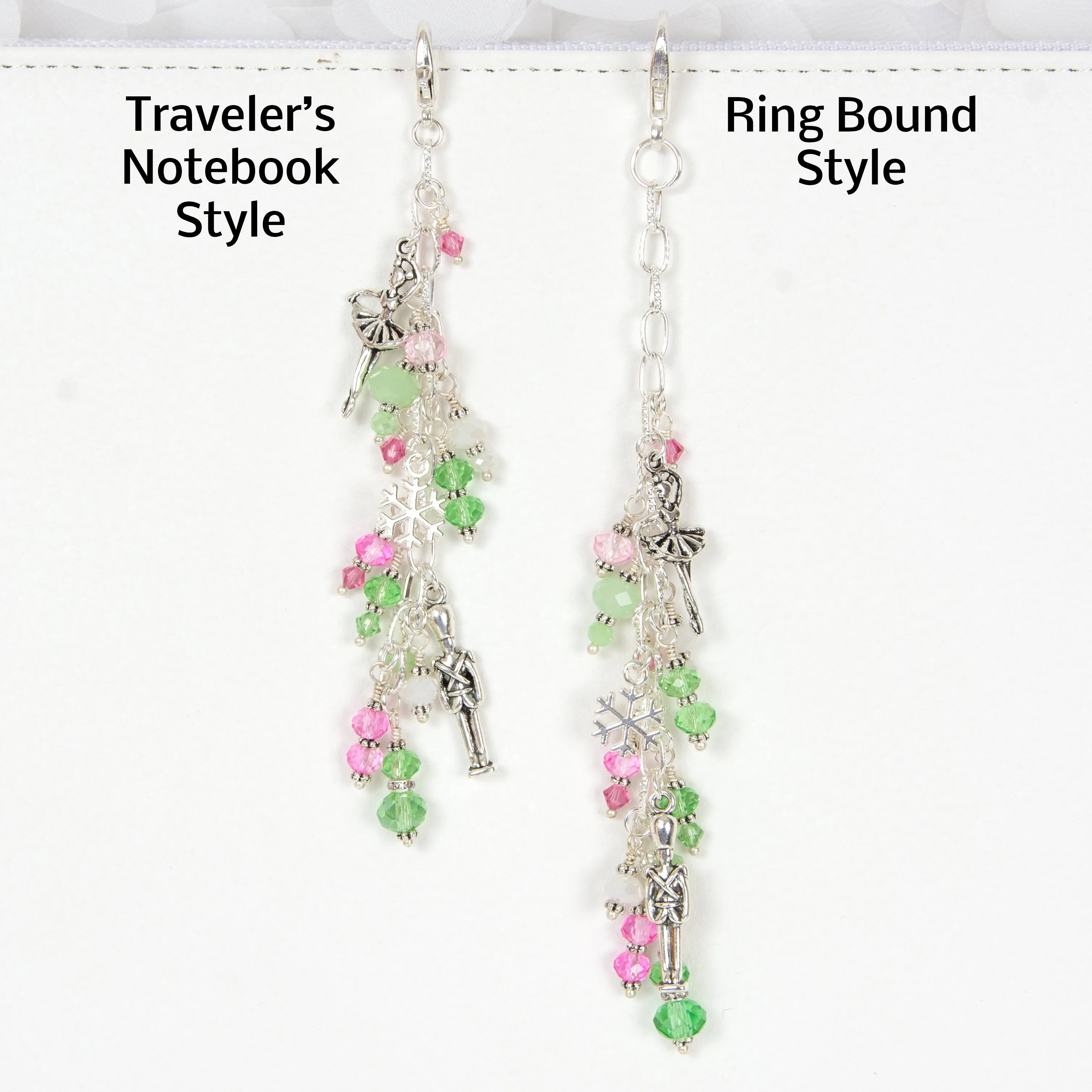 Nutcracker Ballet Planner Charm with Pink, Green and White Crystal Dangle