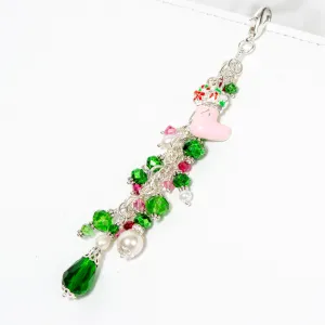 Pink Christmas Stocking Planner Charm with Green and Pink Crystals