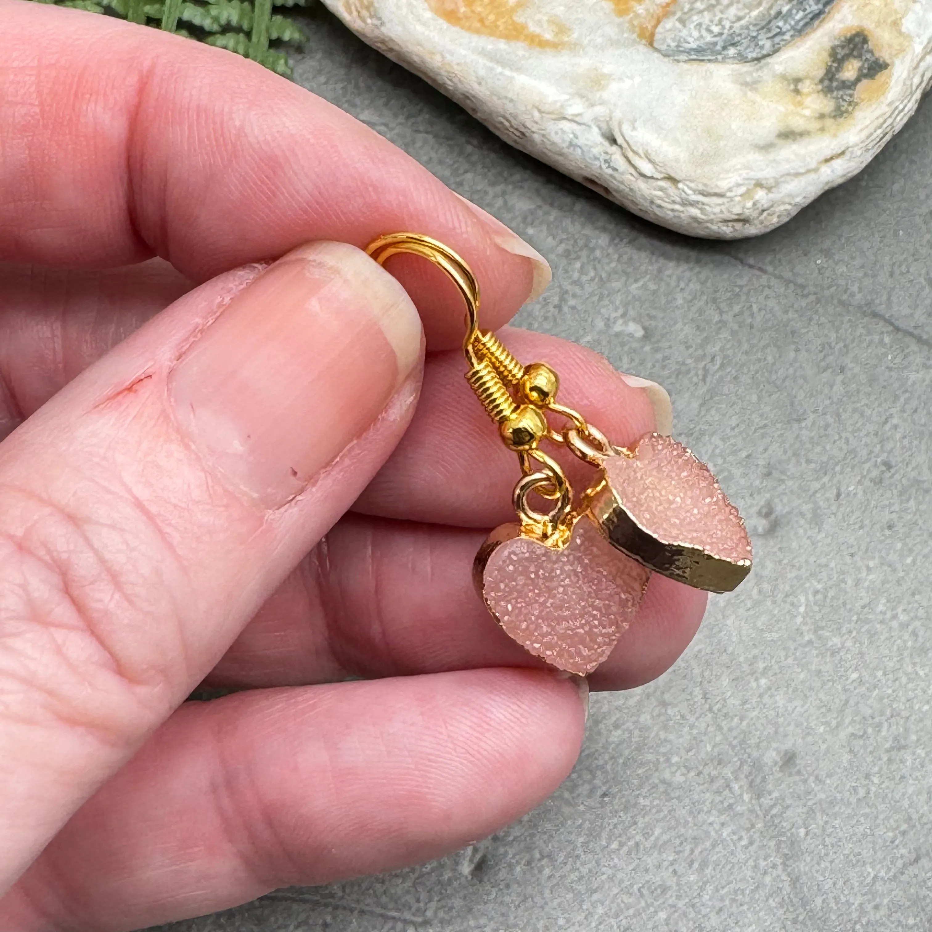 Pink Druzy Heart Resin Charm Earrings