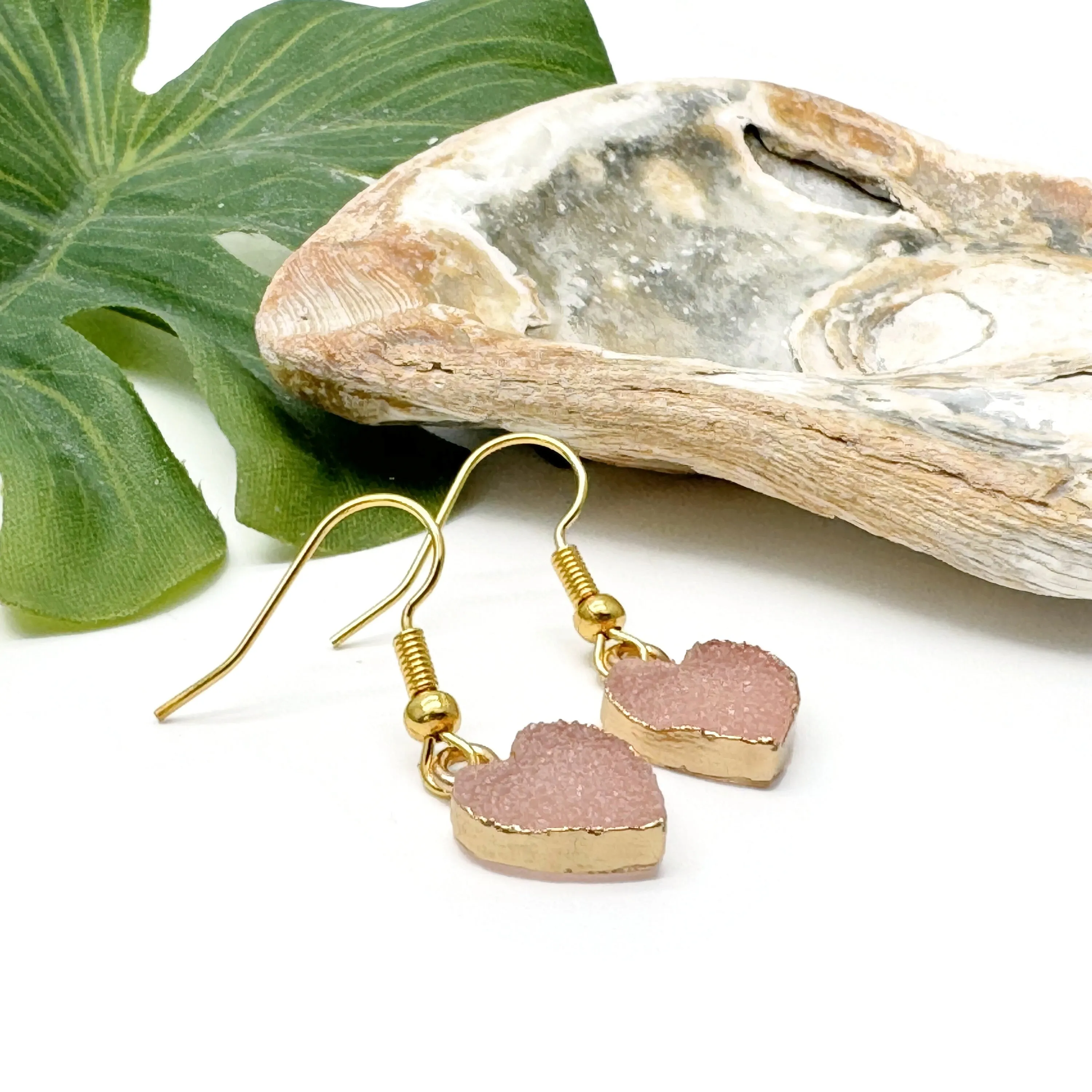 Pink Druzy Heart Resin Charm Earrings