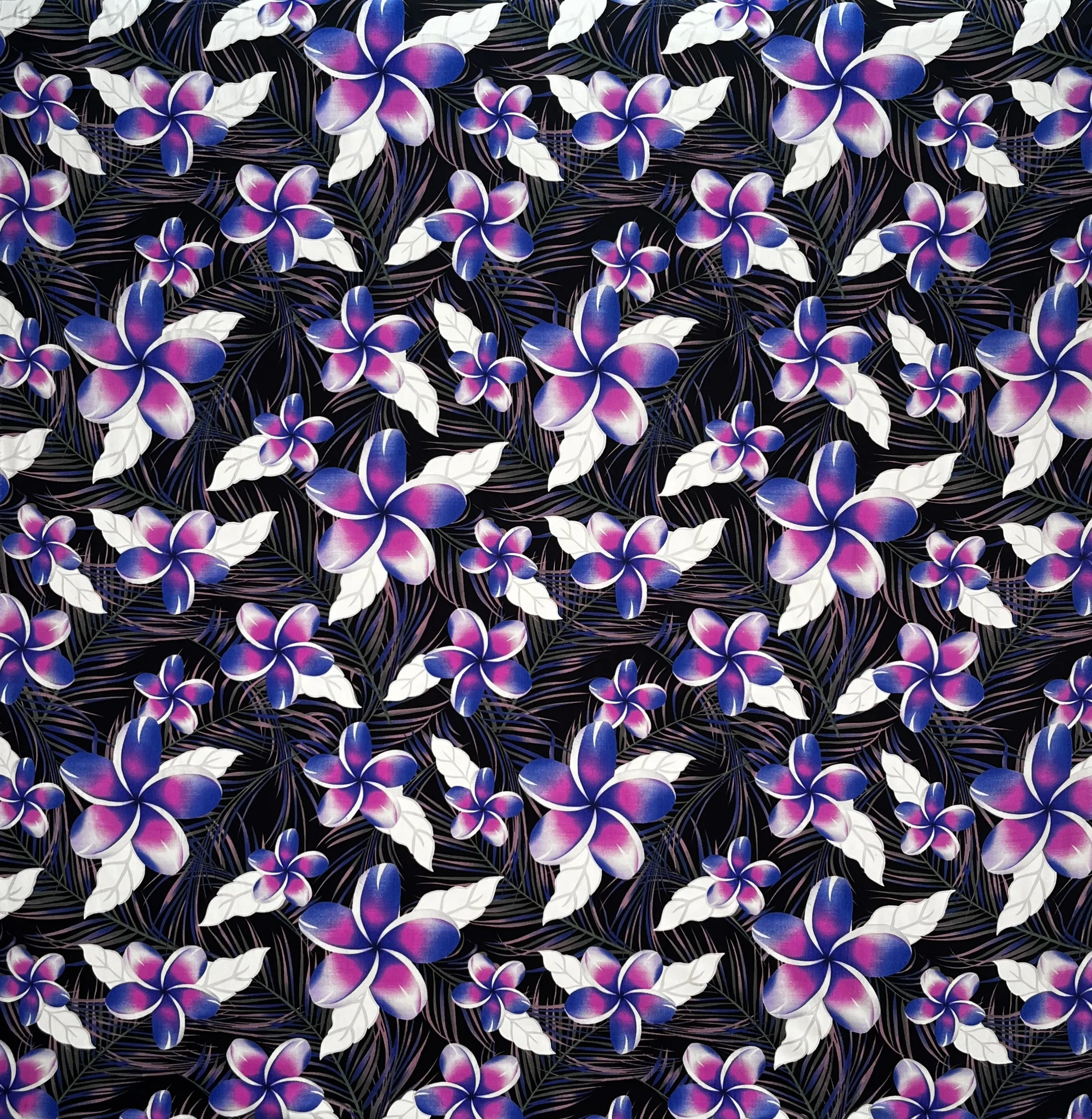 Plumeria & Tropical Leaves Print Fabric | Rayon Poplin