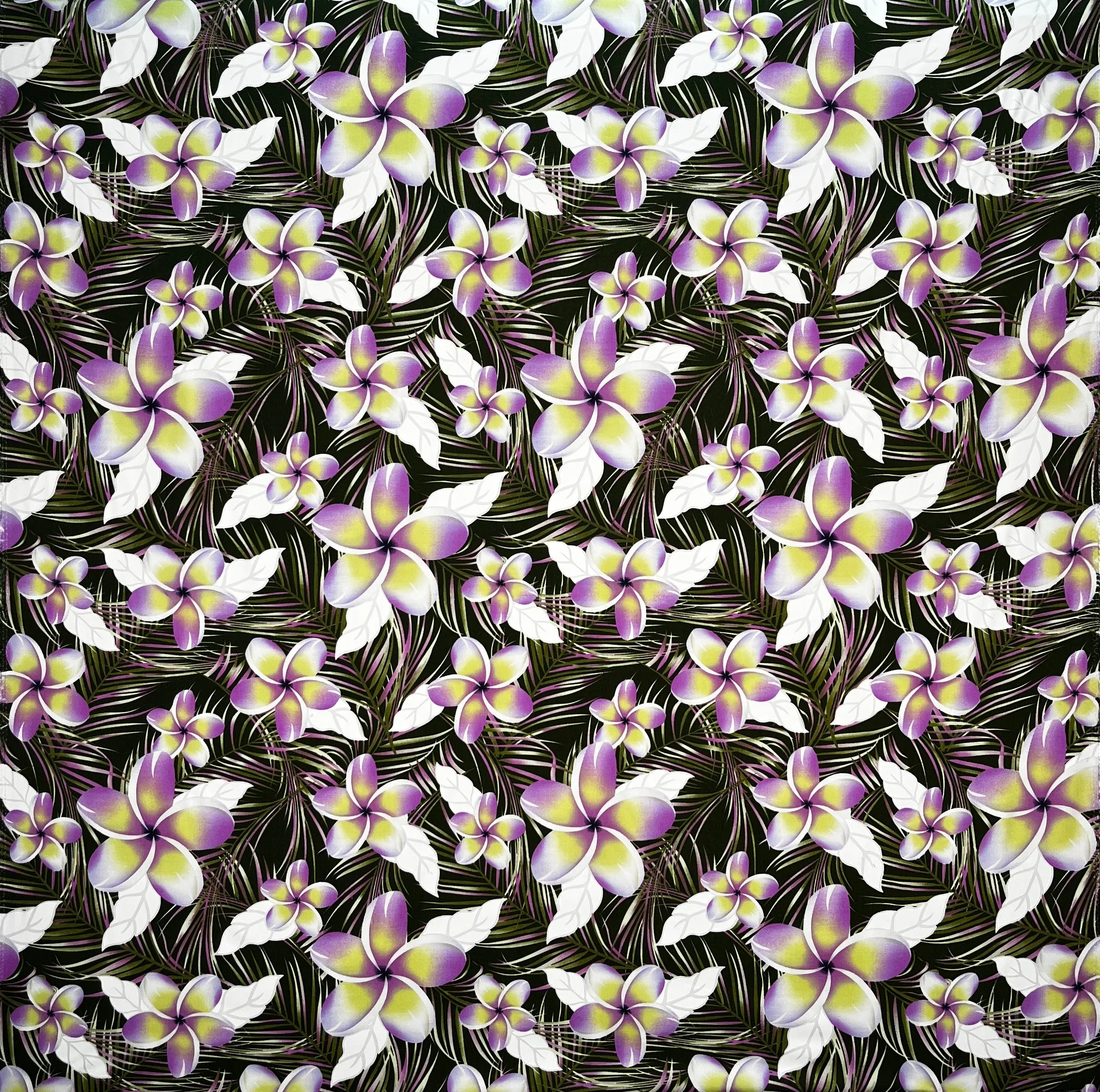 Plumeria & Tropical Leaves Print Fabric | Rayon Poplin