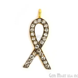 'Red Ribbon' CZ Pave Gold Vermeil Charm for Bracelet & Pendants