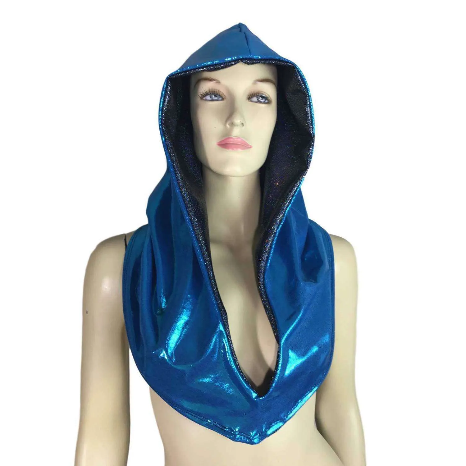 Reversible Black & Blue Holographic Rave Hood