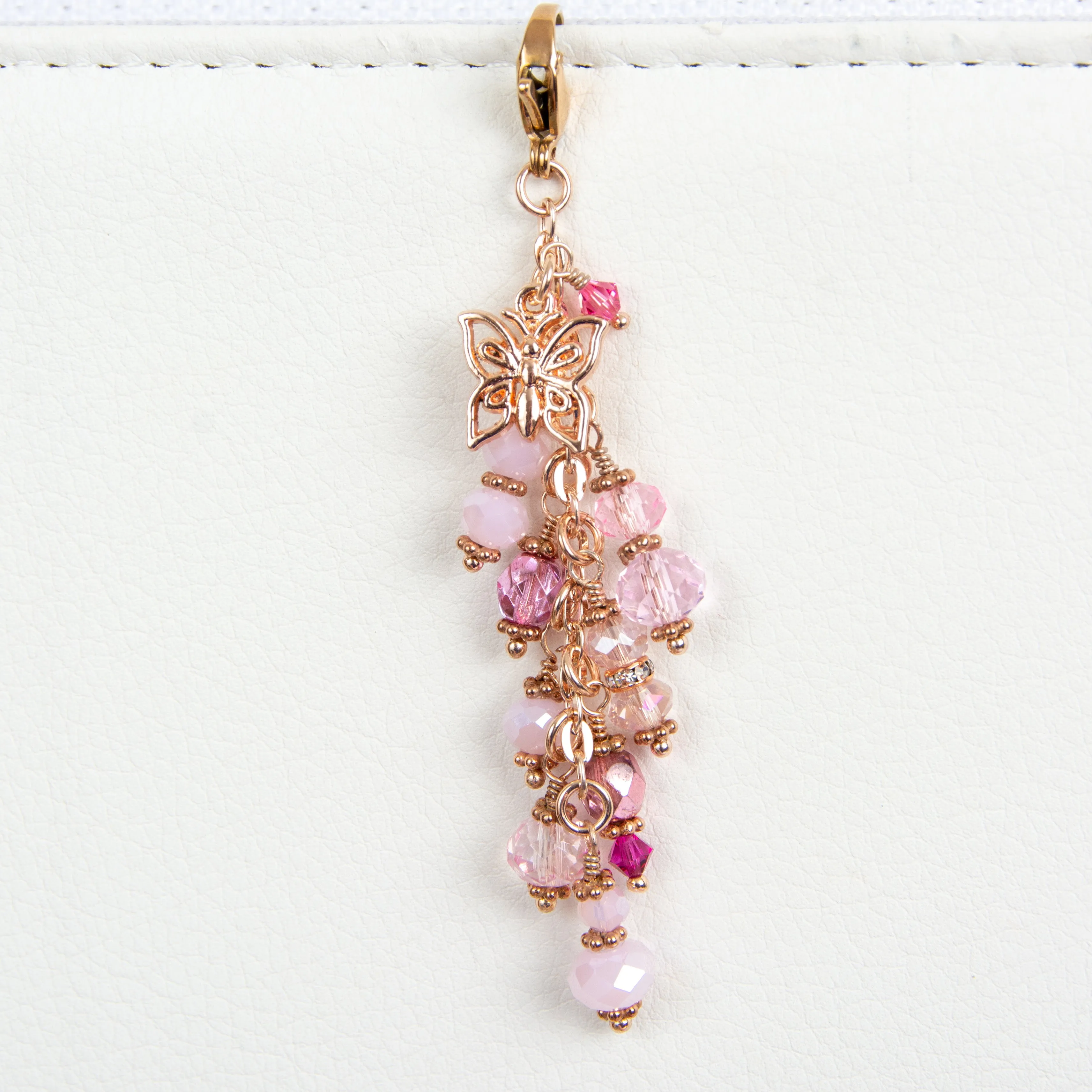 Rose Gold Butterfly Planner Charm with Pink Crystal Dangle