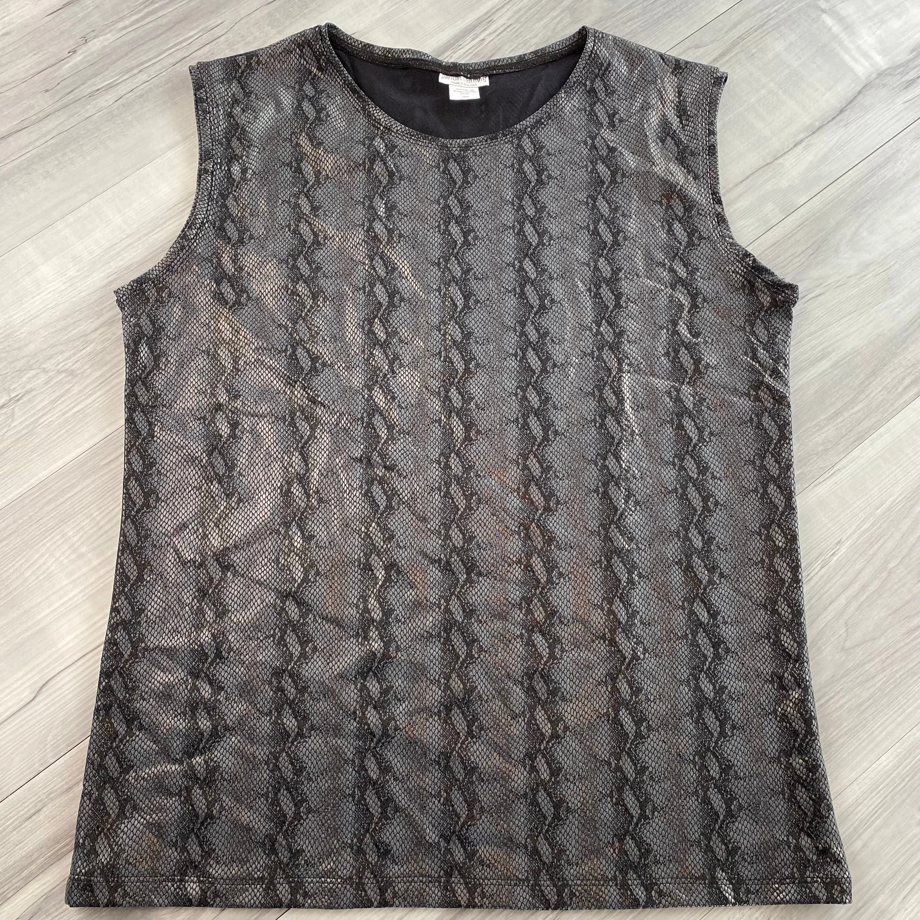 SALE - LARGE Men's Metallic Black Snakeskin Tank, Muscle Shirt