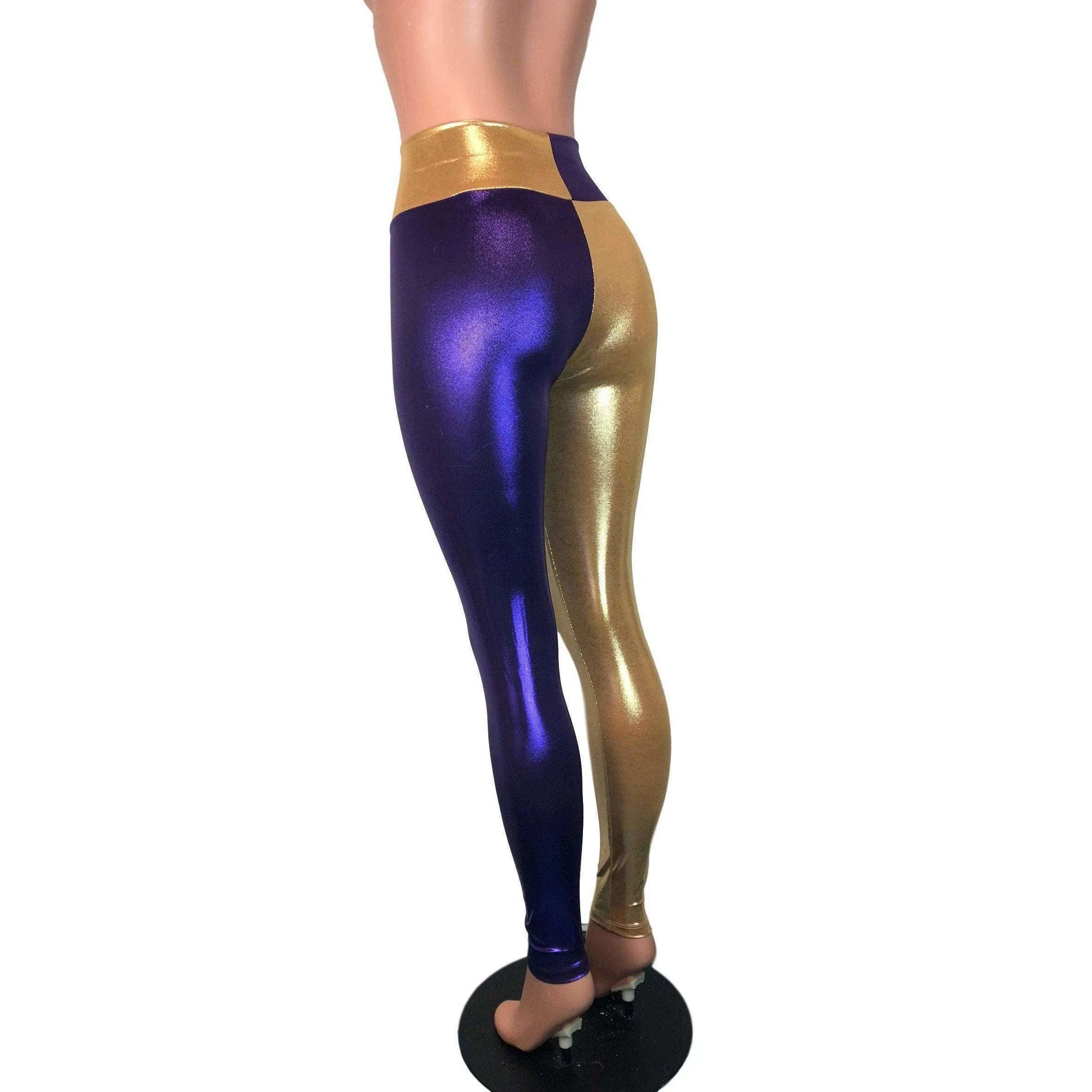 *Sample - Purple & Gold Sports Team Mystique Holographic High Waist Leggings Pants - Final Sale