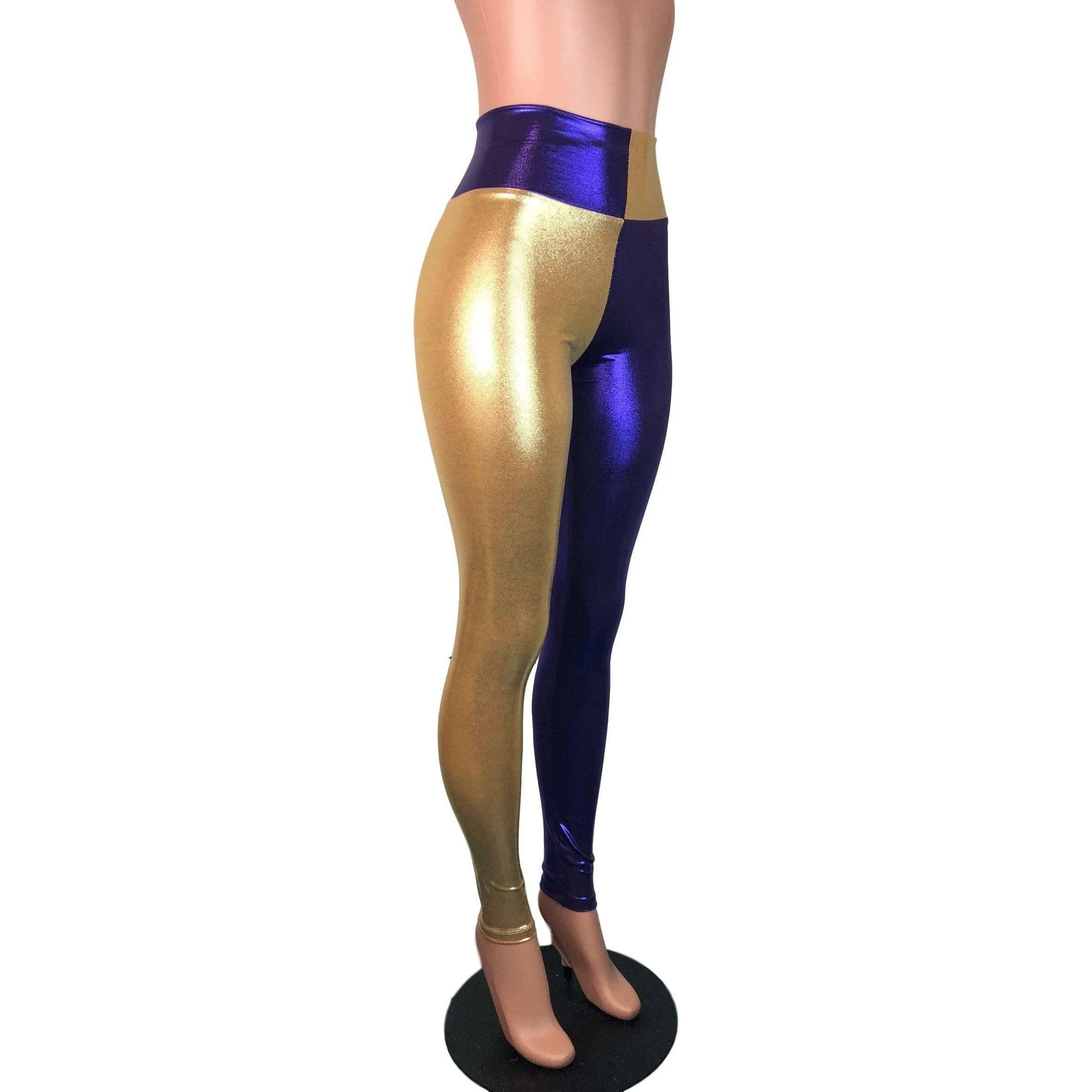 *Sample - Purple & Gold Sports Team Mystique Holographic High Waist Leggings Pants - Final Sale