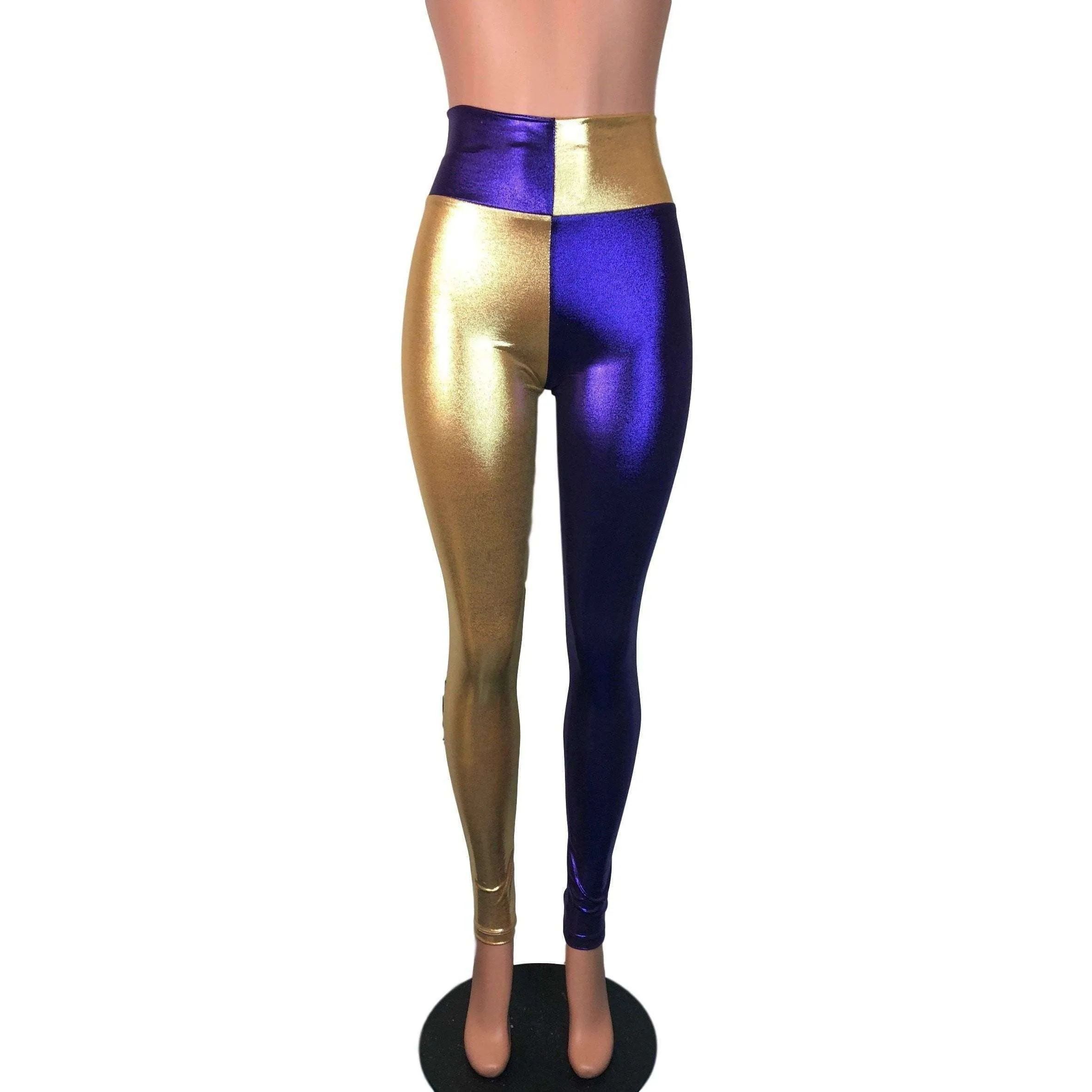 *Sample - Purple & Gold Sports Team Mystique Holographic High Waist Leggings Pants - Final Sale