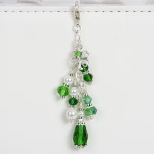 Shamrock Planner Charm with Pearl and Green Crystal Dangle