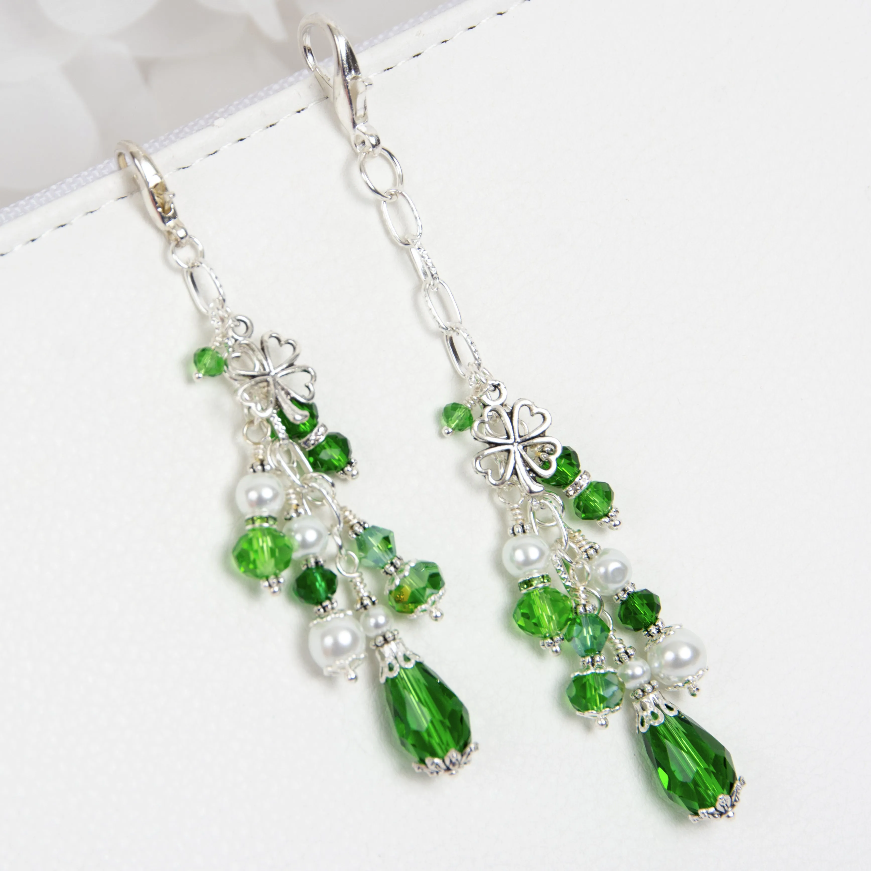 Shamrock Planner Charm with Pearl and Green Crystal Dangle