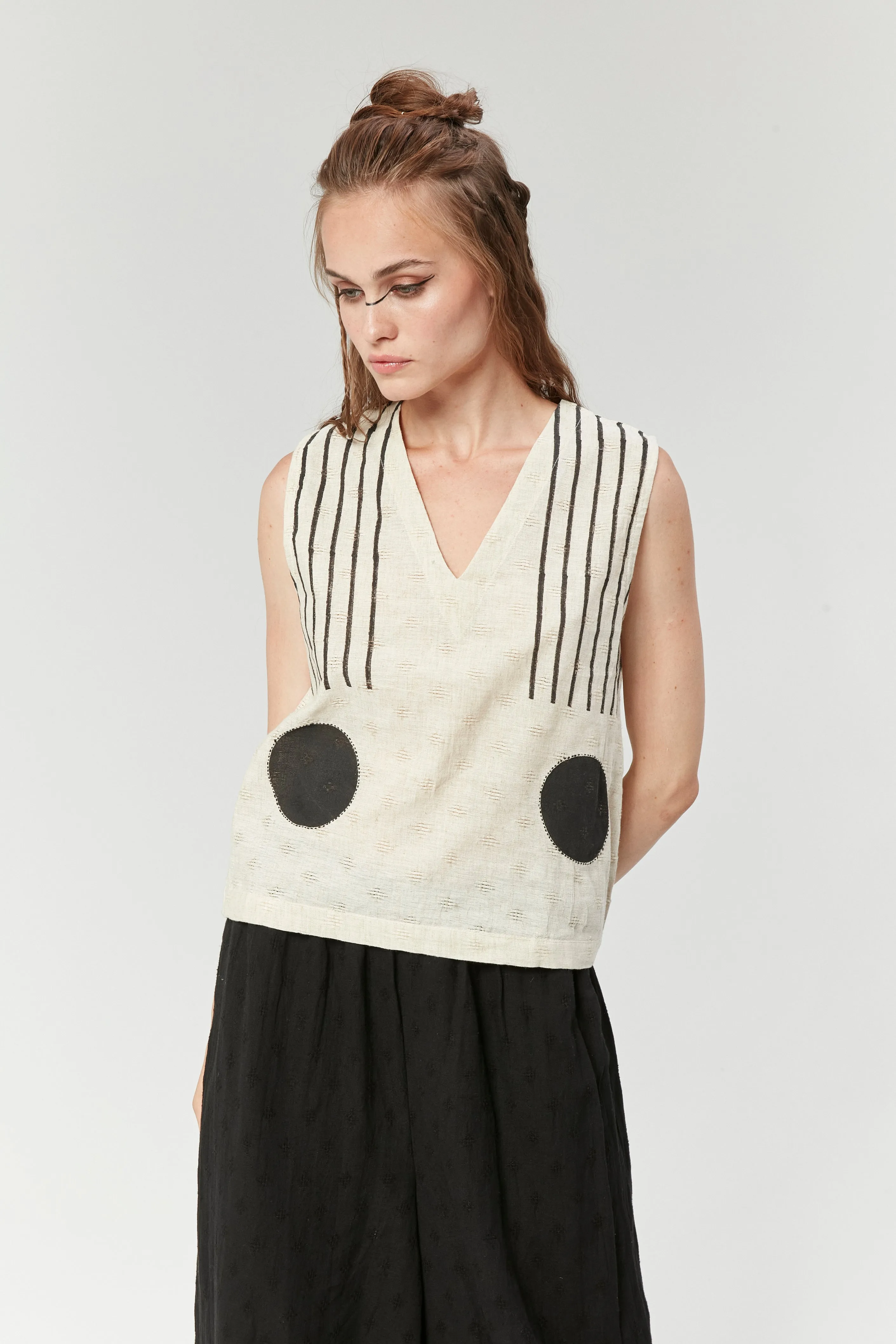 Sleeveless block printed Athens Top