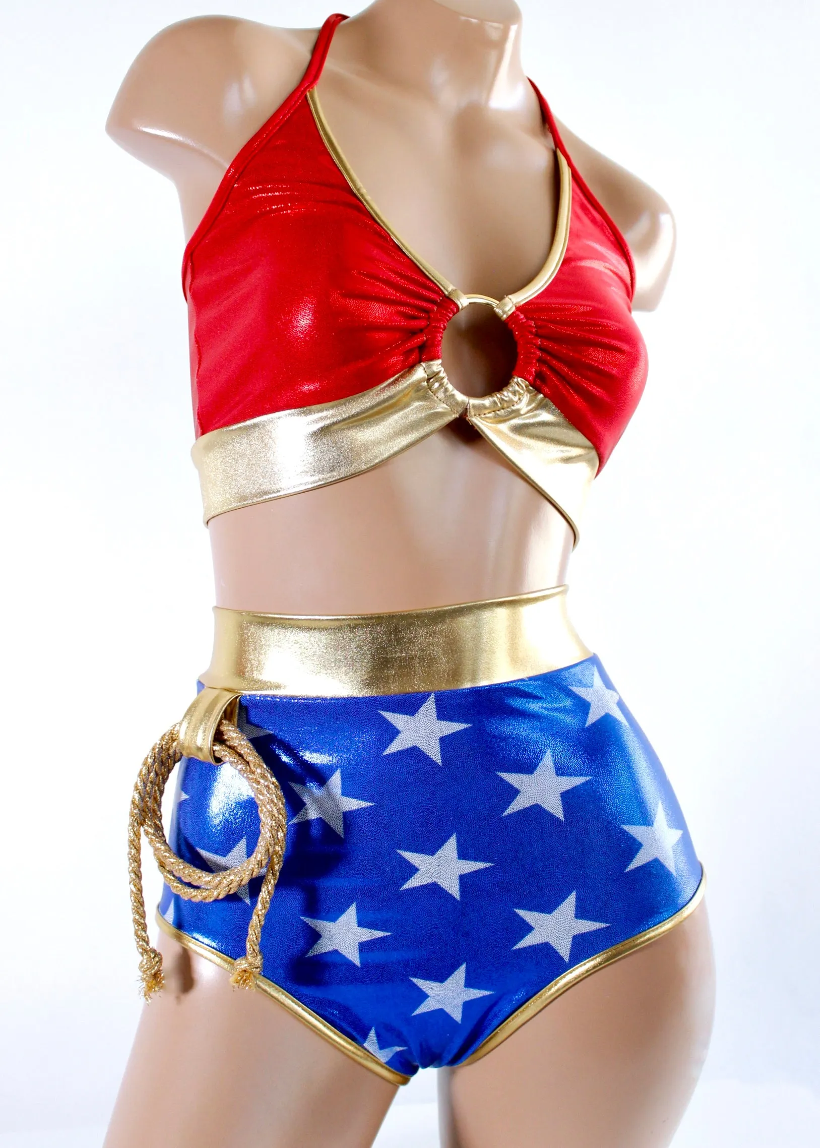 Star Superheroine Ring Top with Pin Up Bottoms with Gold Trim