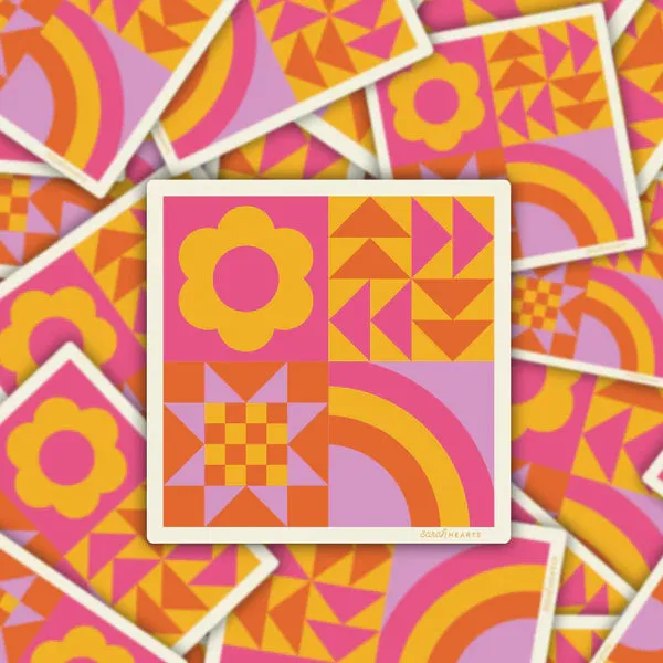 Sticker Sarah Hearts Colorful Quiltblock Sticker- 1  Vinyl Sticker ( 3"x3")