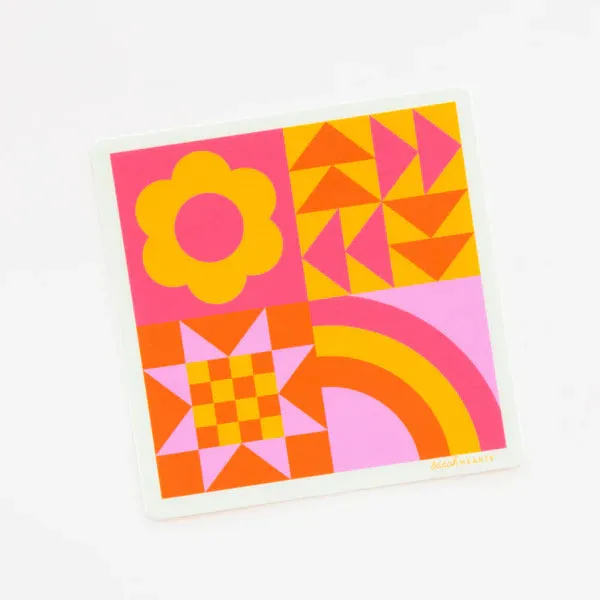 Sticker Sarah Hearts Colorful Quiltblock Sticker- 1  Vinyl Sticker ( 3"x3")