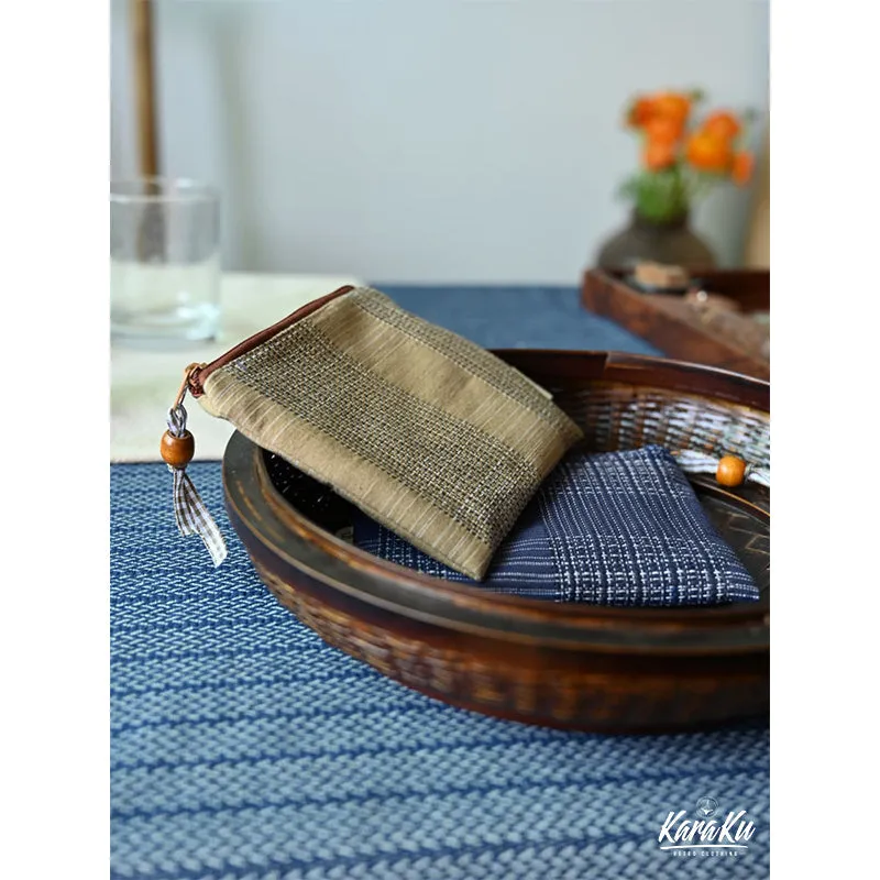 Stripe & Check Pattern Linen Coin Purse