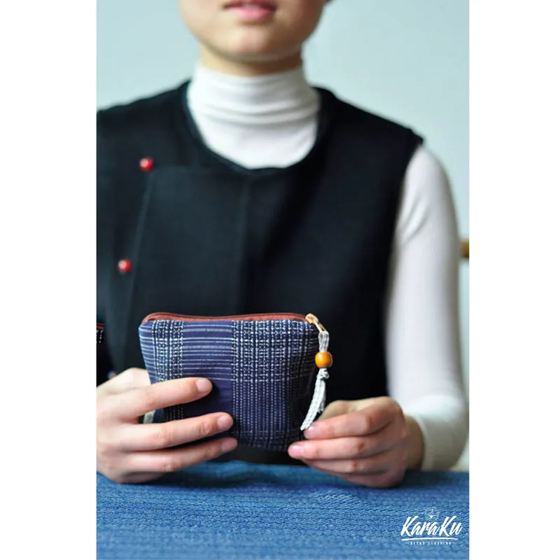 Stripe & Check Pattern Linen Coin Purse