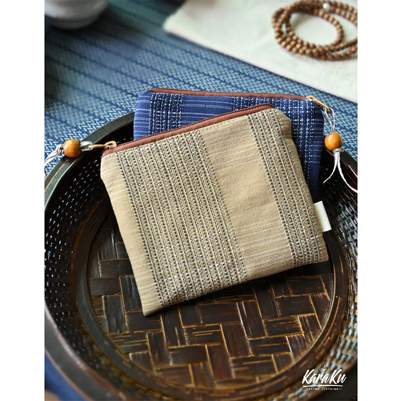 Stripe & Check Pattern Linen Coin Purse