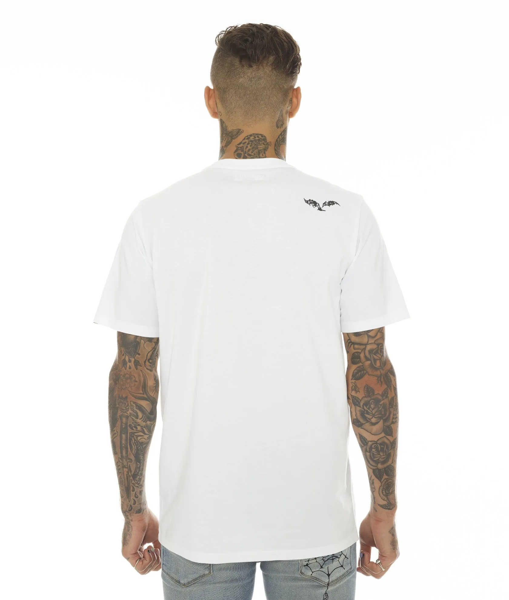 T-SHIRT SHORT SLEEVE CREW NECK TEE"LUCKY BASTARD TIGER" IN WHITE