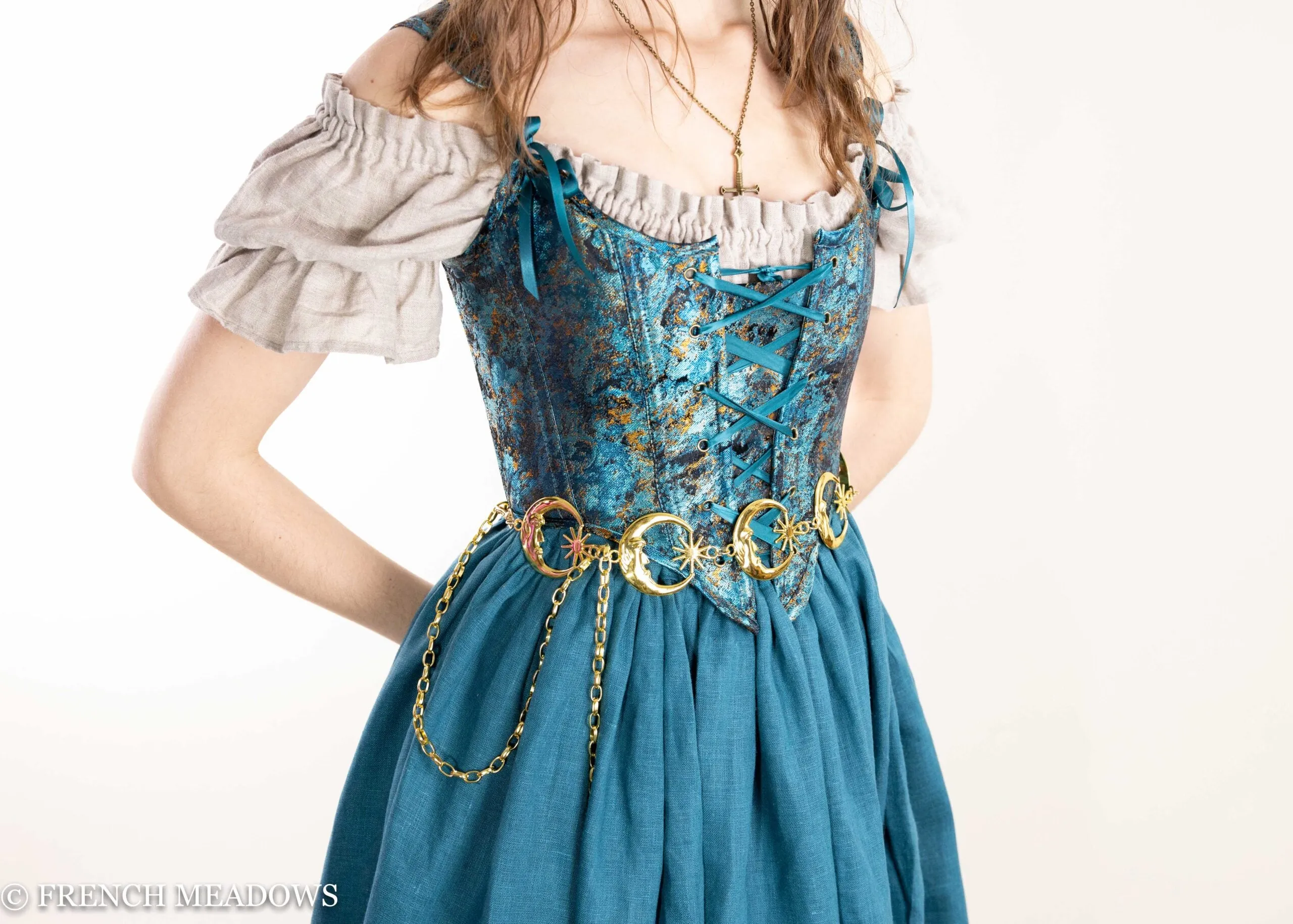 Teal and Metallic Gold Renaissance Bodice