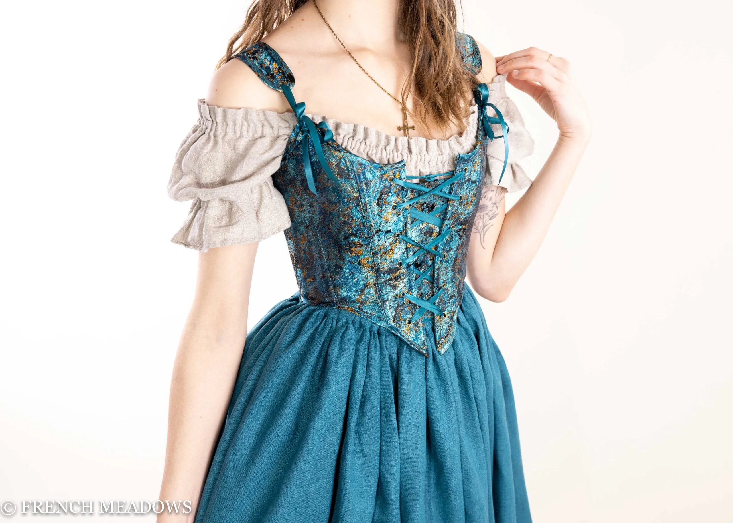 Teal and Metallic Gold Renaissance Bodice