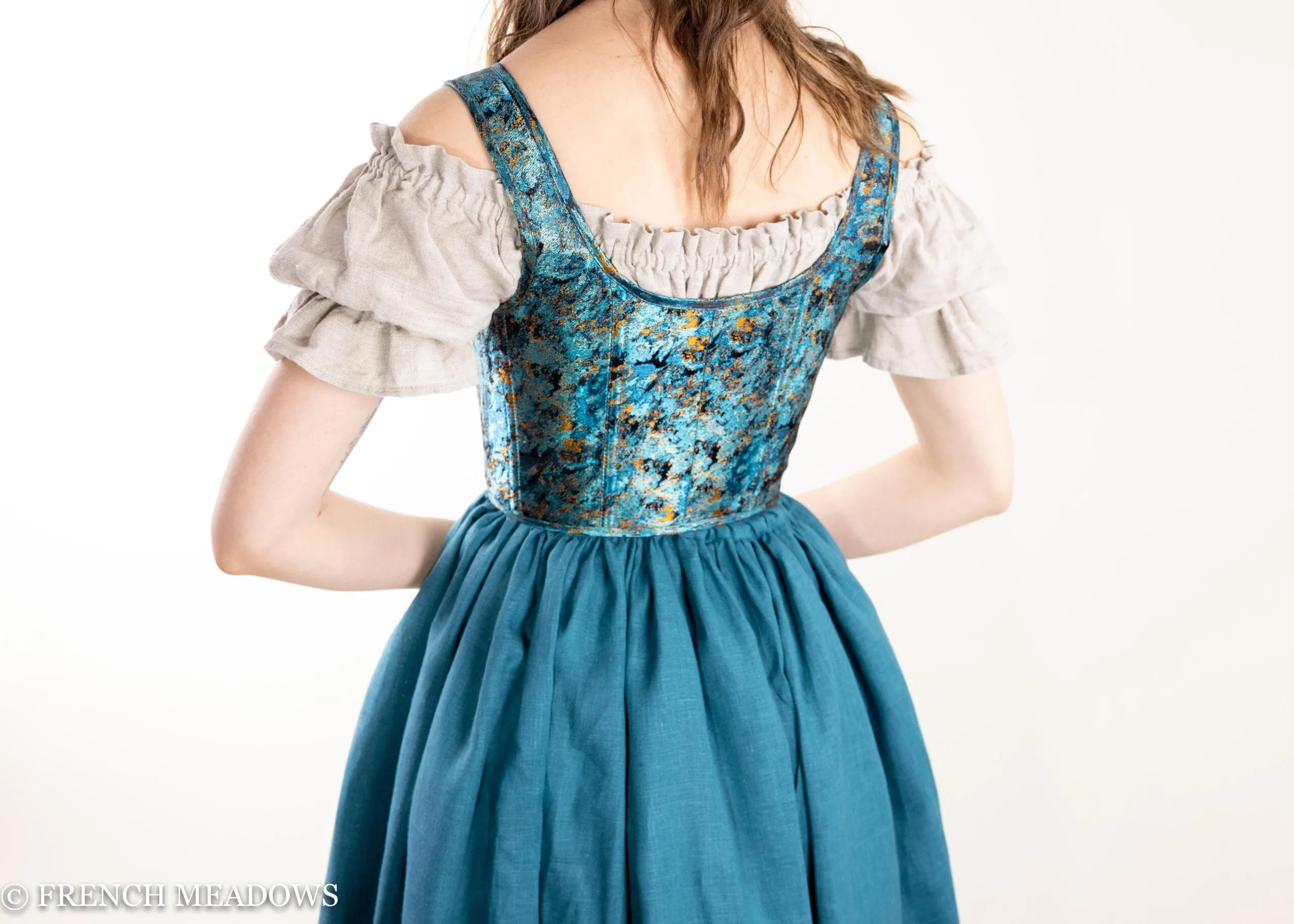 Teal and Metallic Gold Renaissance Bodice