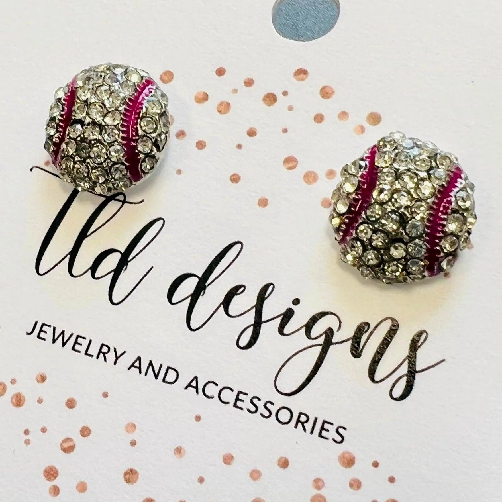 TLD Designs Baseball Rhinestone Stud Earrings- Silver