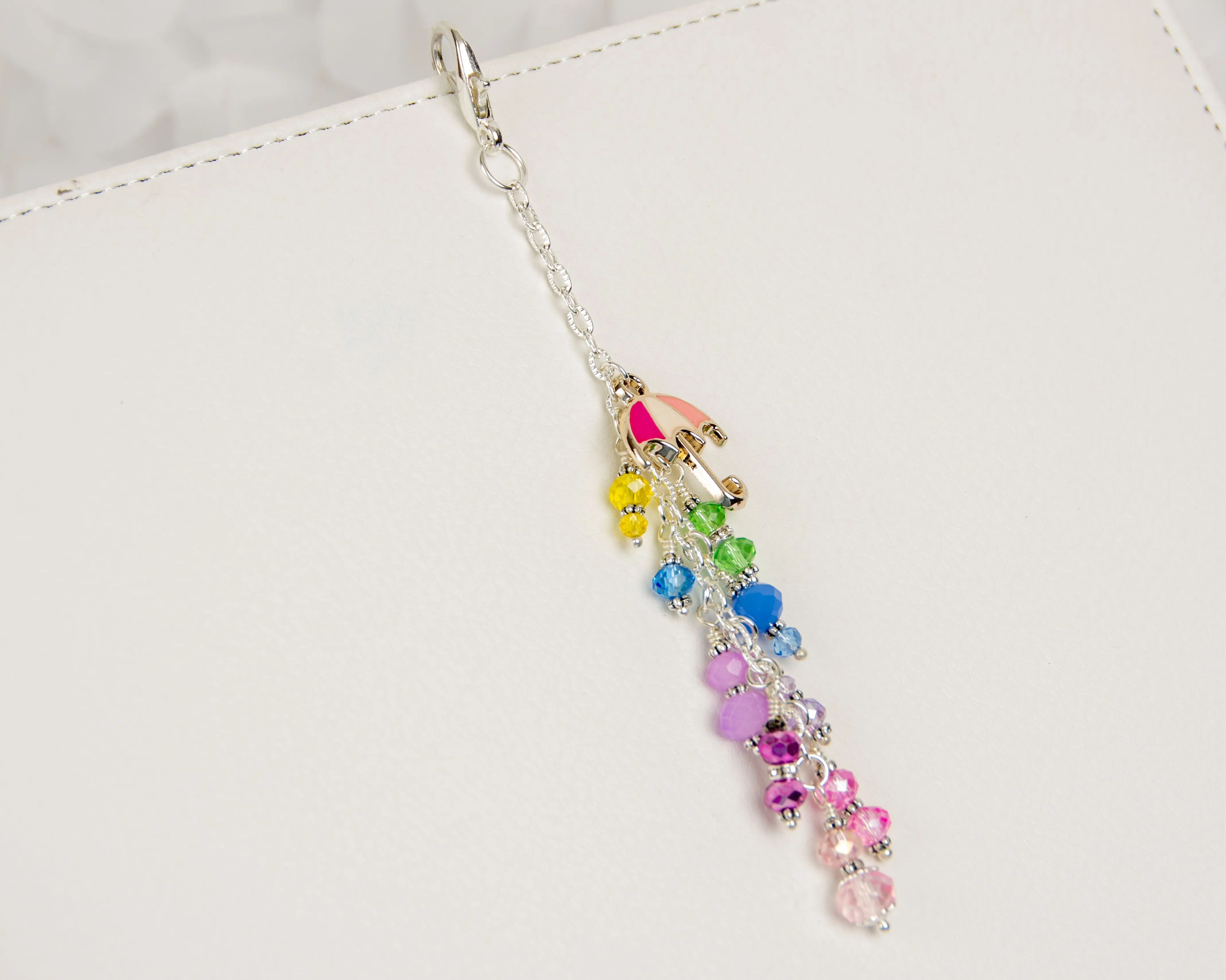 Umbrella Charm with Pastel Rainbow Crystal Dangle