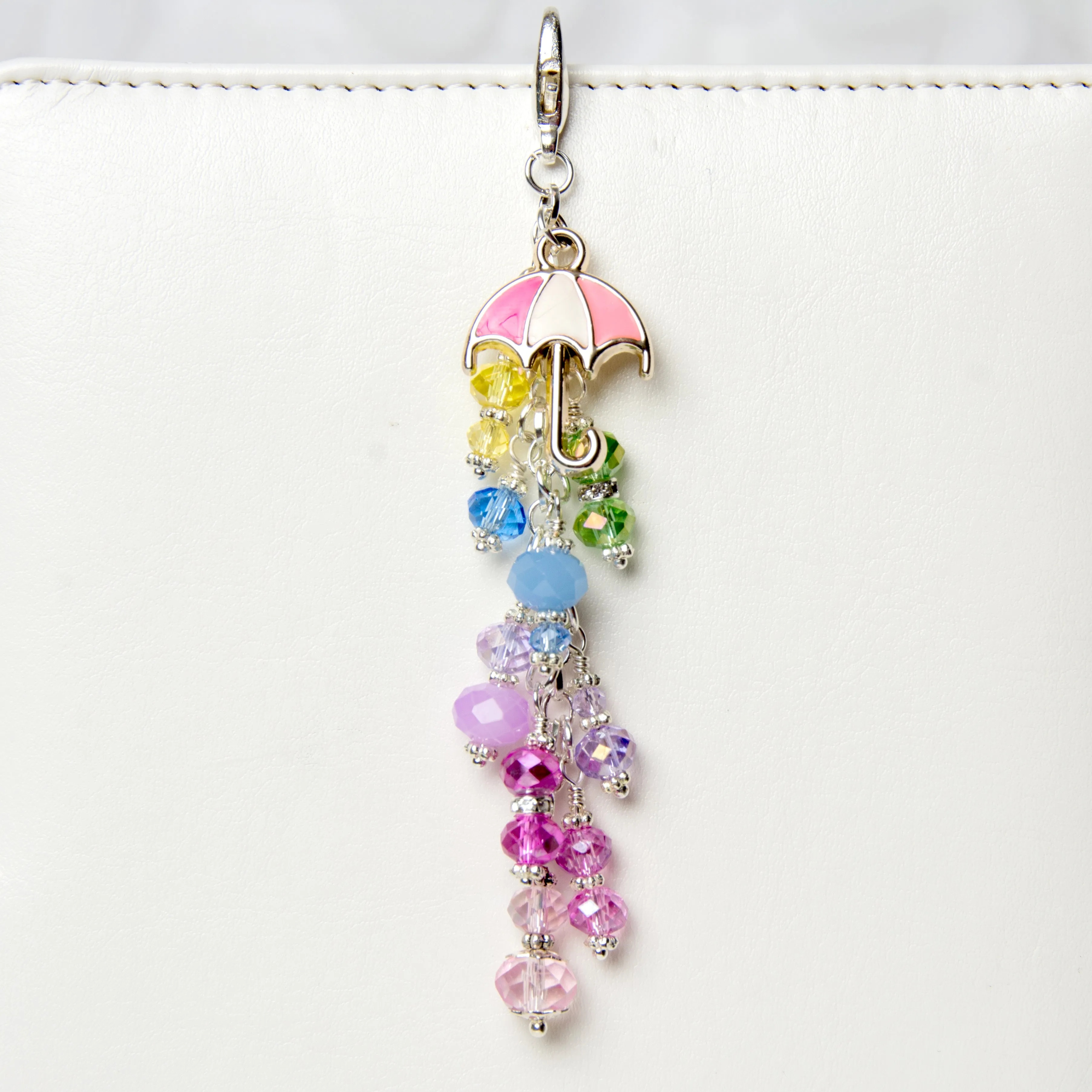 Umbrella Charm with Pastel Rainbow Crystal Dangle